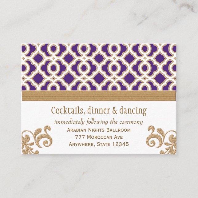 Purple and Gold Moroccan Reception Enclosure Card (Front)