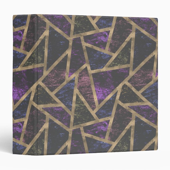 Purple and gold mosaic pattern 3 ring binder (Front/Spine)