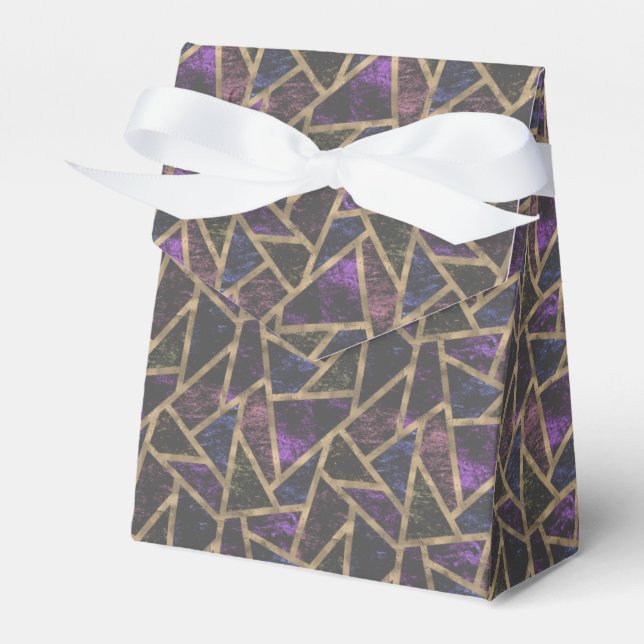 Purple and gold mosaic pattern favor boxes (Front Side)