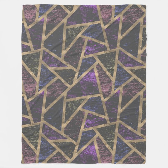 Purple and gold mosaic pattern fleece blanket (Front)