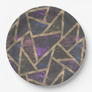 Purple and gold mosaic pattern paper plates