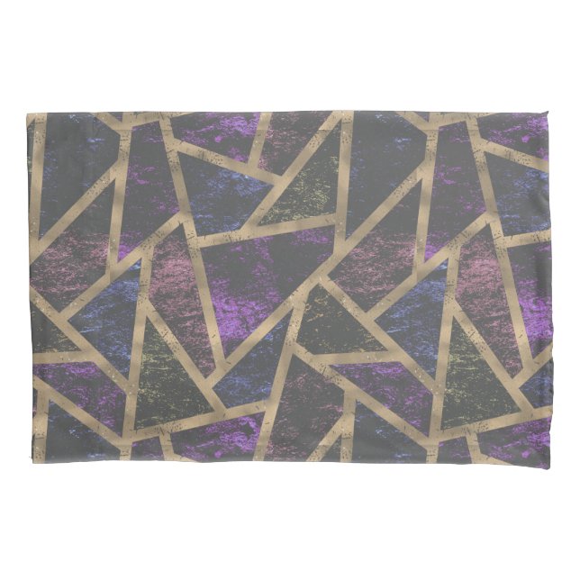 Purple and gold mosaic pattern pillow case (Front)