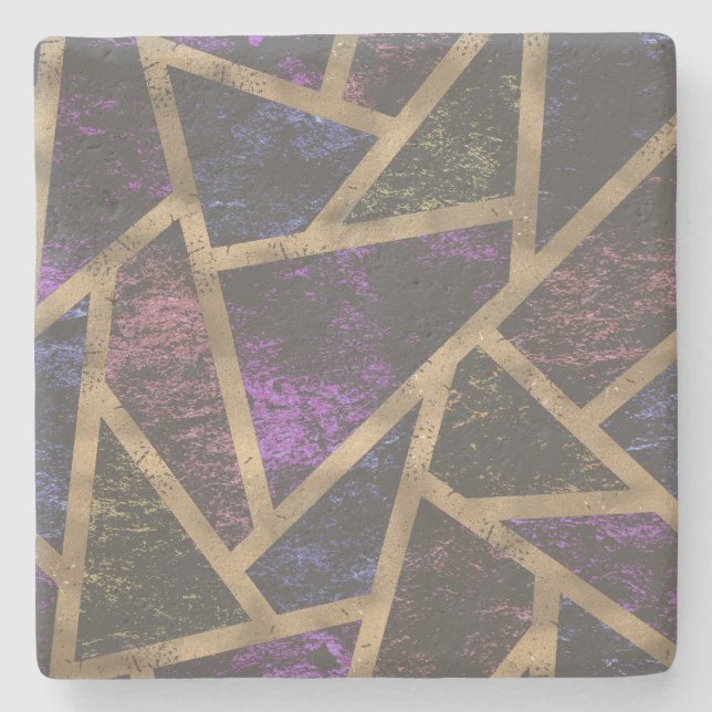 Purple and gold mosaic pattern stone coaster (Front)