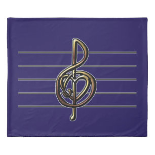 Purple and Gold Music Lovers Treble Clef Duvet Cover