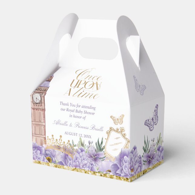 Purple and Gold Once Upon a Time Princess Favor Boxes (Front Side)