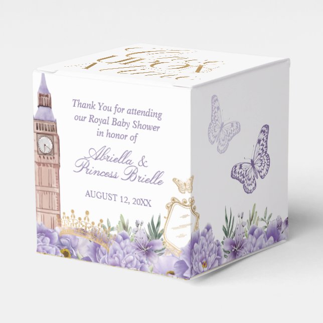 Purple and Gold Once Upon a Time Princess Favor Boxes (Front Side)