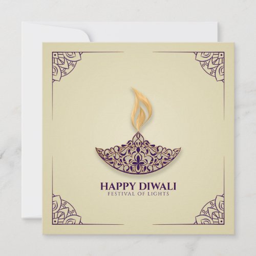 Purple and gold ornament Happy Diwali  Card