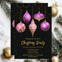 Purple and Gold Ornaments Christmas Party Invitation