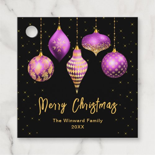 Purple and Gold Ornaments Merry Christmas Favor Tags