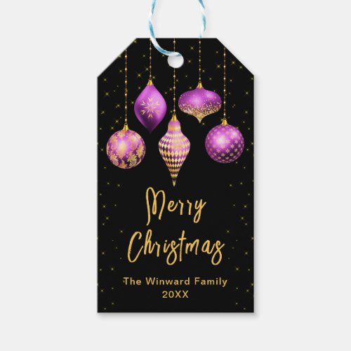 Purple and Gold Ornaments Merry Christmas Gift Tags