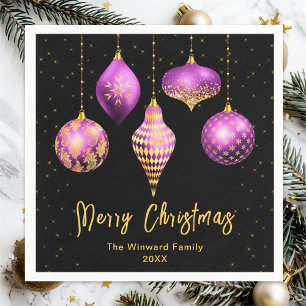 Purple and Gold Ornaments Merry Christmas Napkins