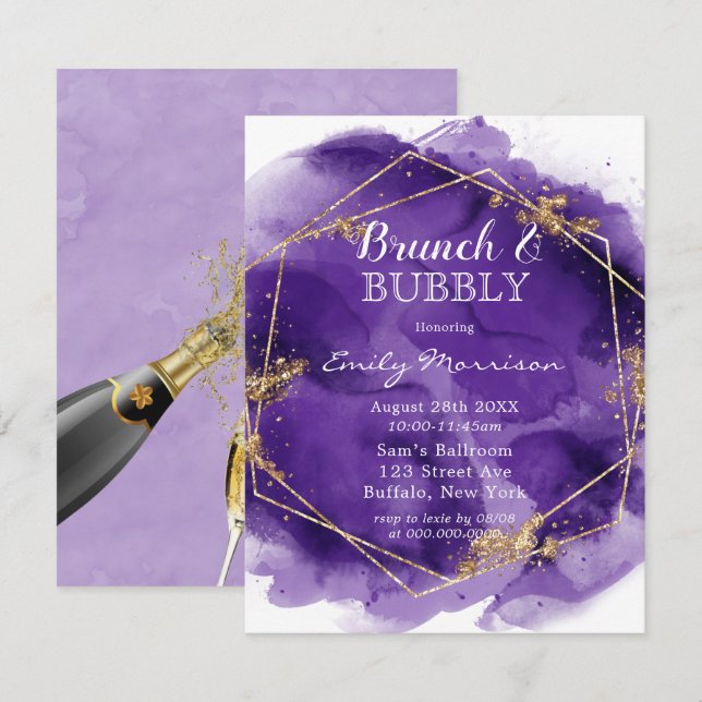 Purple and Gold Paint Brunch & Bubbly  Invitation (Front/Back)