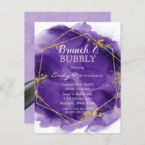 Purple and Gold Paint Brunch  Bubbly  Invitation