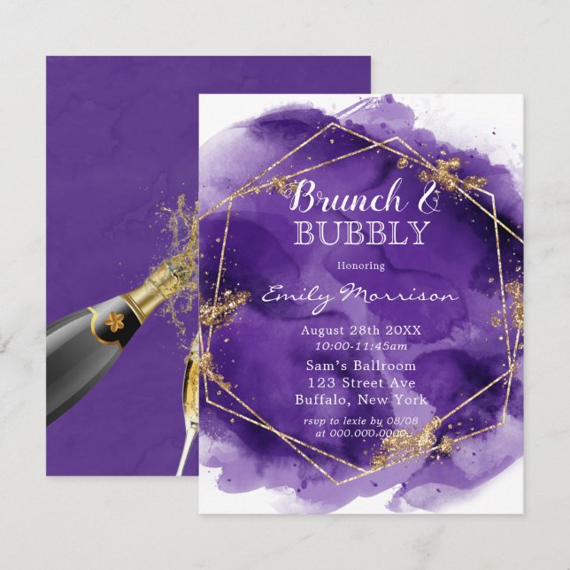 Purple and Gold Paint Brunch & Bubbly  Invitation (Front/Back)