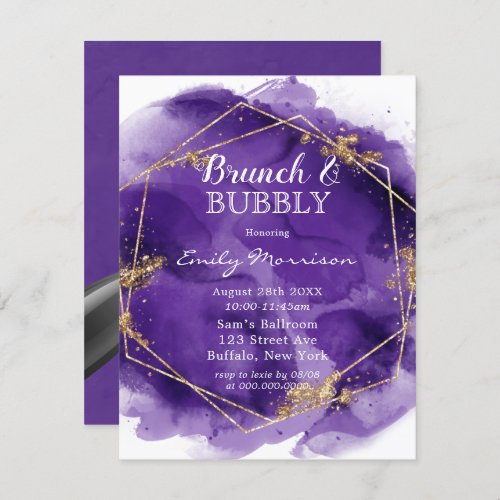 Purple and Gold Paint Brunch  Bubbly  Invitation