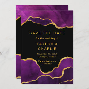 Purple and Gold Painted Agate Save the Date