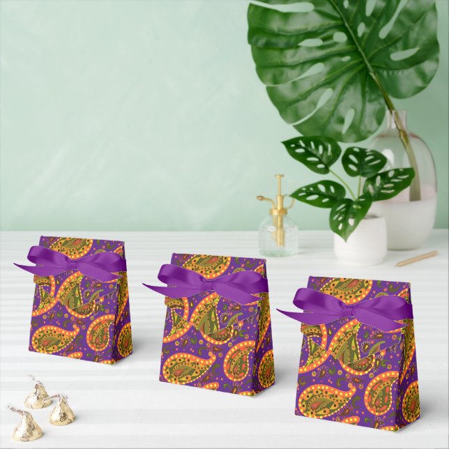Purple and Gold Paisley Beautiful Bright Favor Boxes (Multiple)
