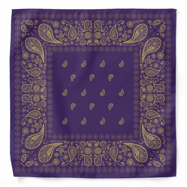 Purple and Gold Paisley Design Bandana (Front)