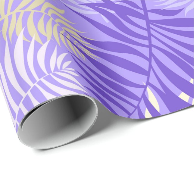 Purple and Gold Palm Leaf Wrapping Paper (Roll Corner)