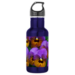 Purple and Gold Pansies Stainless Steel Water Bottle