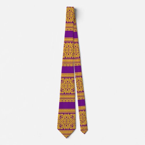 Purple And Gold Patterned Designer Neck Tie