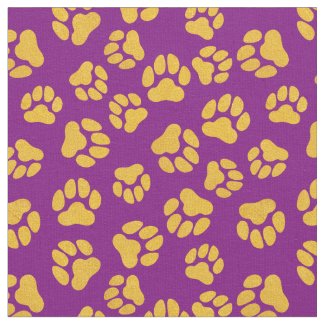 Purple and Gold Paw Print Fabric