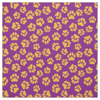 Purple and Gold Paw Print Fabric