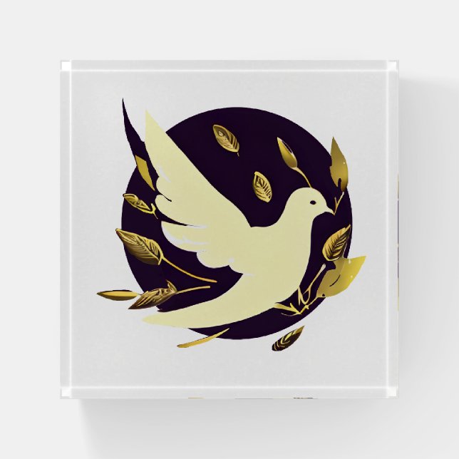 Purple and Gold Peace Dove Paperweight (Front)