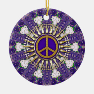 Purple and Gold Peace Sign Ceramic Ornament