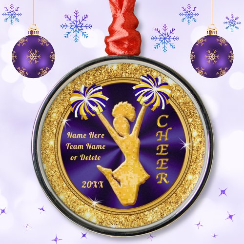 Purple and Gold Personalized Cheer Christmas Gifts Metal Ornament