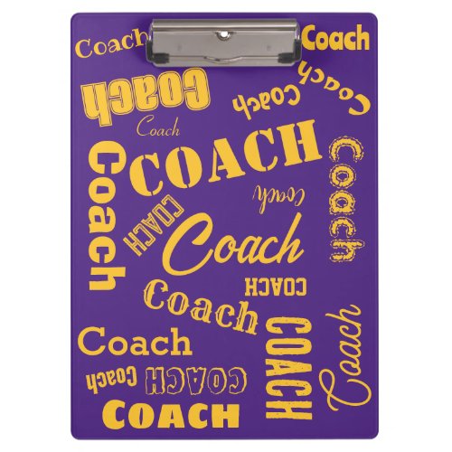 Purple and Gold Personalized Coach Gift Name Art Clipboard