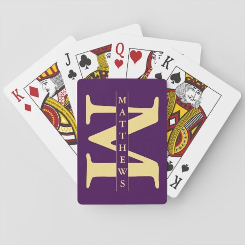 Purple and Gold Personalized Monogram and Name Poker Cards