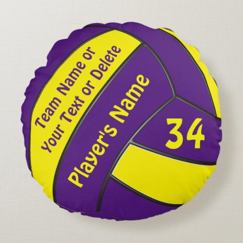 Purple and Gold Personalized Volleyball Gifts Round Pillow