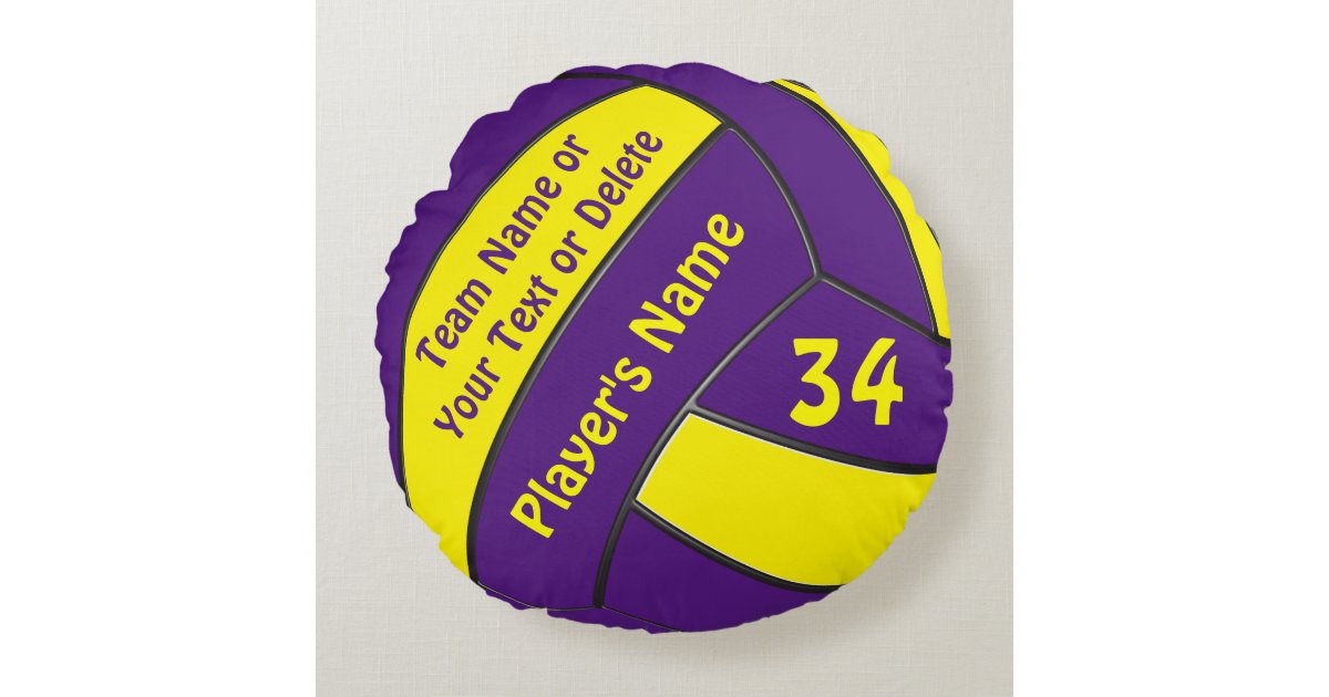 Purple and Gold Personalized Volleyball Gifts Round Pillow Zazzle
