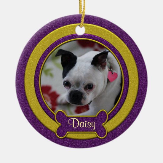 Purple and Gold Pet Photo Christmas Ornament