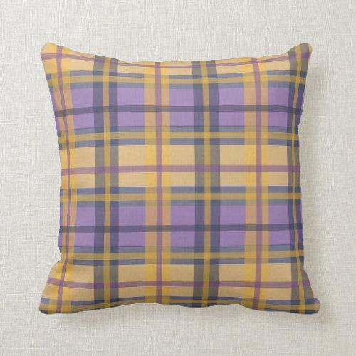 Purple and Gold Plaid Throw Pillow