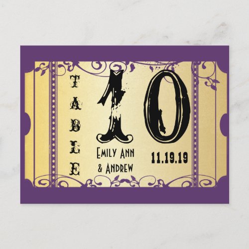 Purple and Gold Playbill Swirls Table Number