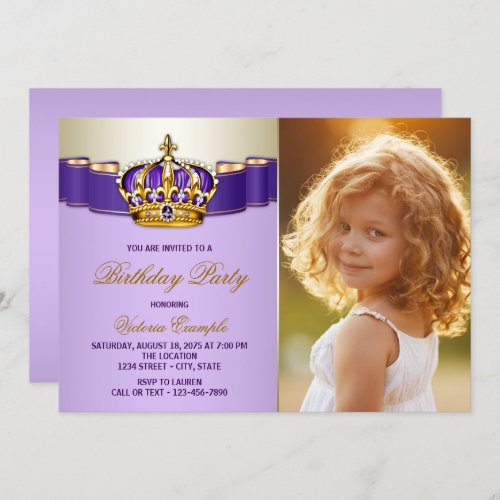 Purple and Gold Princess Birthday Party Invitation