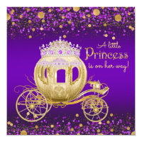 Purple and Gold Princess Carriage Baby Shower Card