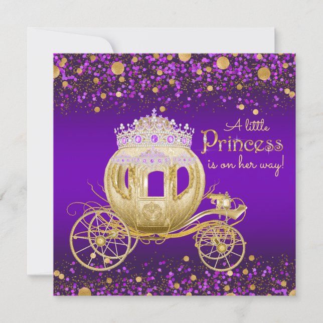 Purple and Gold Princess Carriage Baby Shower Invitation (Front)