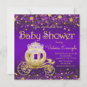 Purple and Gold Princess Carriage Baby Shower Invitation (Back)
