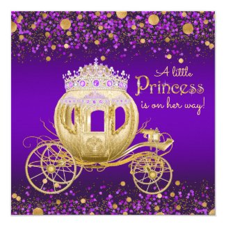 Purple and Gold Princess Carriage Baby Shower Invitation