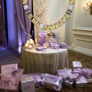 Purple and Gold Quinceañera Celebration Bunting Flags