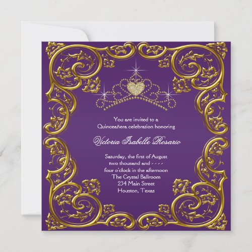 Purple and Gold Quinceanera Invitation