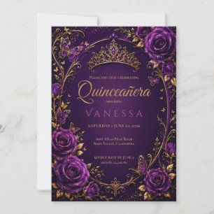 Purple and Gold Quinceanera Invitation
