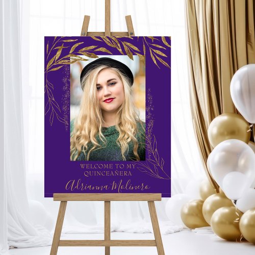 Purple and Gold Quinceanera Photo Welcome Easel Foam Board