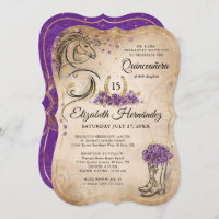 Purple and Gold Quinceañera Rustic Horse Birthday