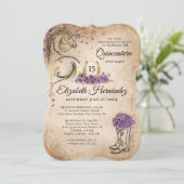 Purple and Gold Quinceañera Rustic Horse Birthday Invitation (Standing Front)