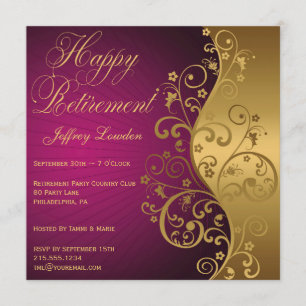 Purple and Gold Retirement Party Invitation