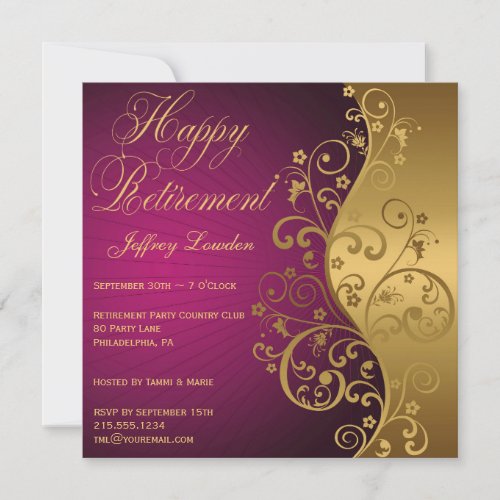 Purple and Gold Retirement Party Invitation